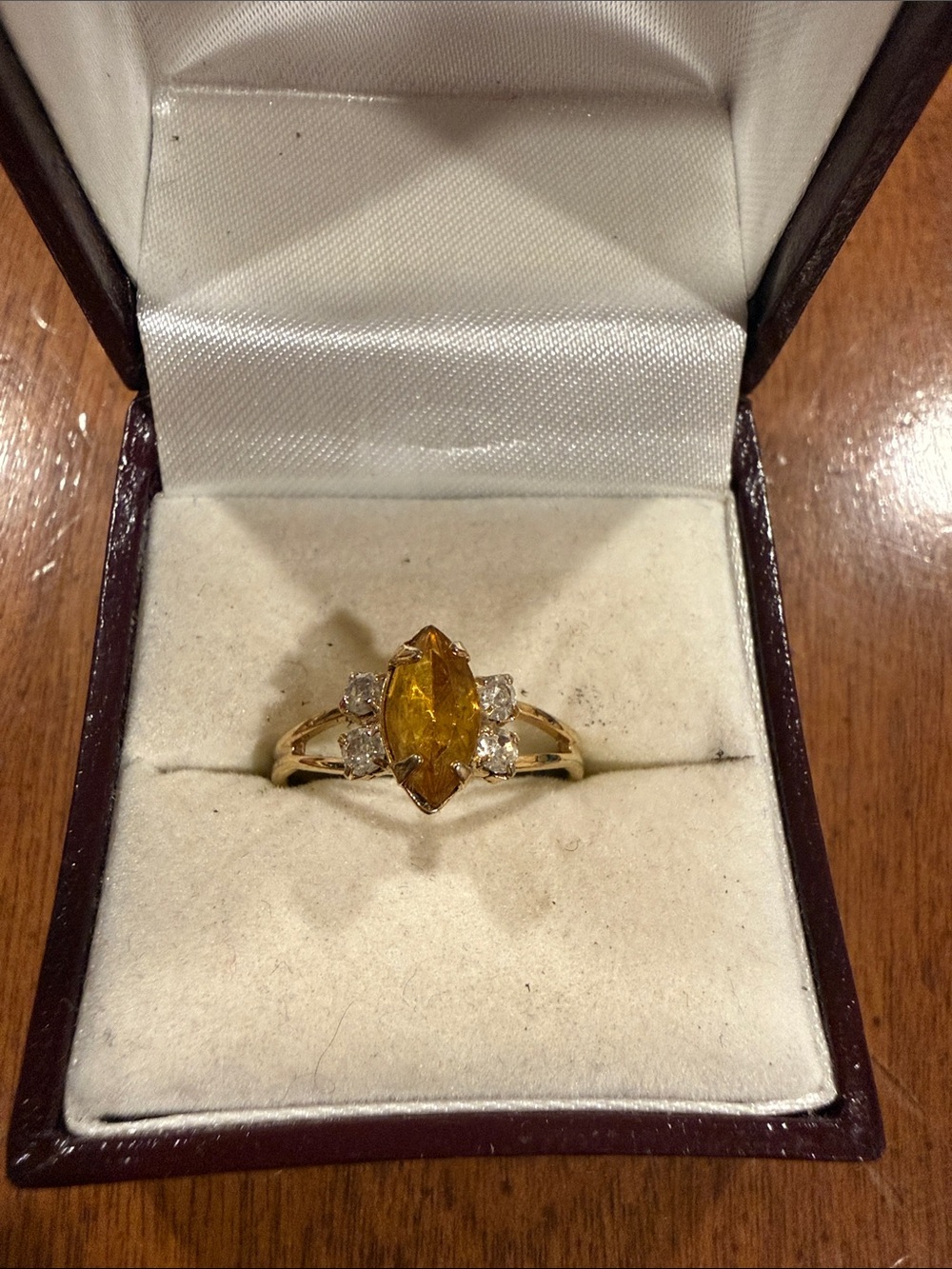 Vintage Adjustable Gold-tone Ring with Yellow Marquise Gem and Accent Stones